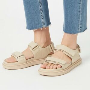 Zara Leather Platform Chunky Dad Sandals - Cream/Beige - Size 38
